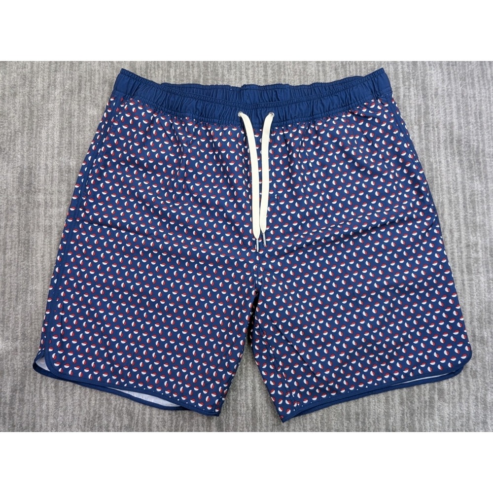 Fair Harbor Bayberry Lined Swim Trunks Mens 2XL Blue Geometric Drawstring